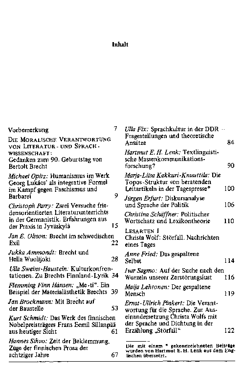 Inhaltsverzeichnis der 8. Folge des Ginkgo-Baums, Teil 1/2